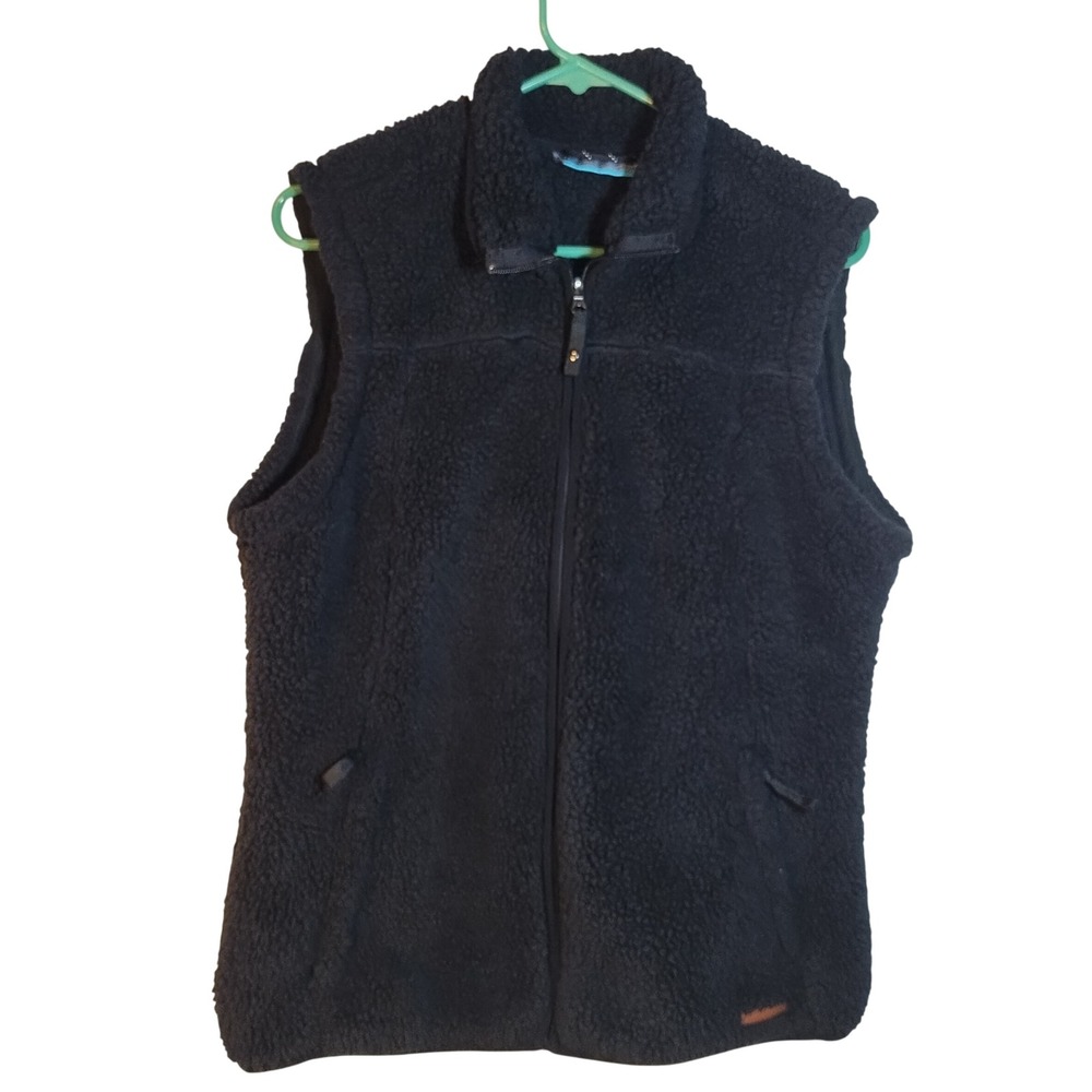 Free Country Womens Sherpa Vest LG Black Fleece Full Zip Sleeveless Casual Layer
